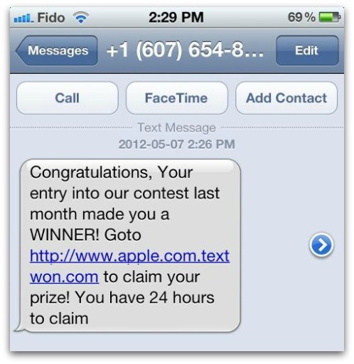 Dubious link at SMS Message