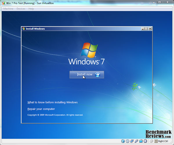 מסך התקנת Windows 7